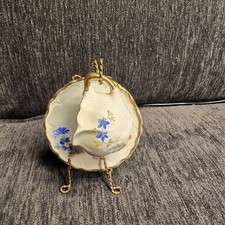 Vtg Miniature Porcelain Teacup  Saucer Set Floral Gilt Scalloped Blue Interior