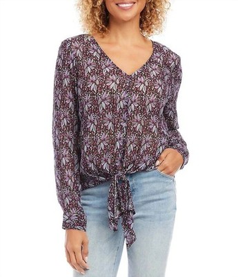 Karen Kane Fancee Floral Metallic Crepe V-Neck Tie Front Top Size XL