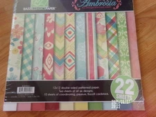 Bazzill 12x12 double sided patterned paper. Ambrosia Kit ,22 sheets. 10 solid