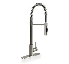 1-HANDLE PULL-DOWN SPRAYER KITCHEN FAUCET WITH DECKPLATE 804 NICKEL-BRUSHED