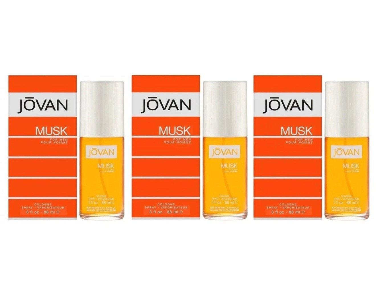 PACK OF 3 - JOVAN MUSK by Coty for Men 3.0 Oz 88 ml Cologne EDC Spray NEW IN BOX