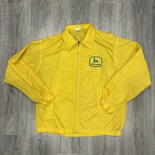 Vintage John Deere Yellow Nylon Windbreaker Jacket Zip Front USA