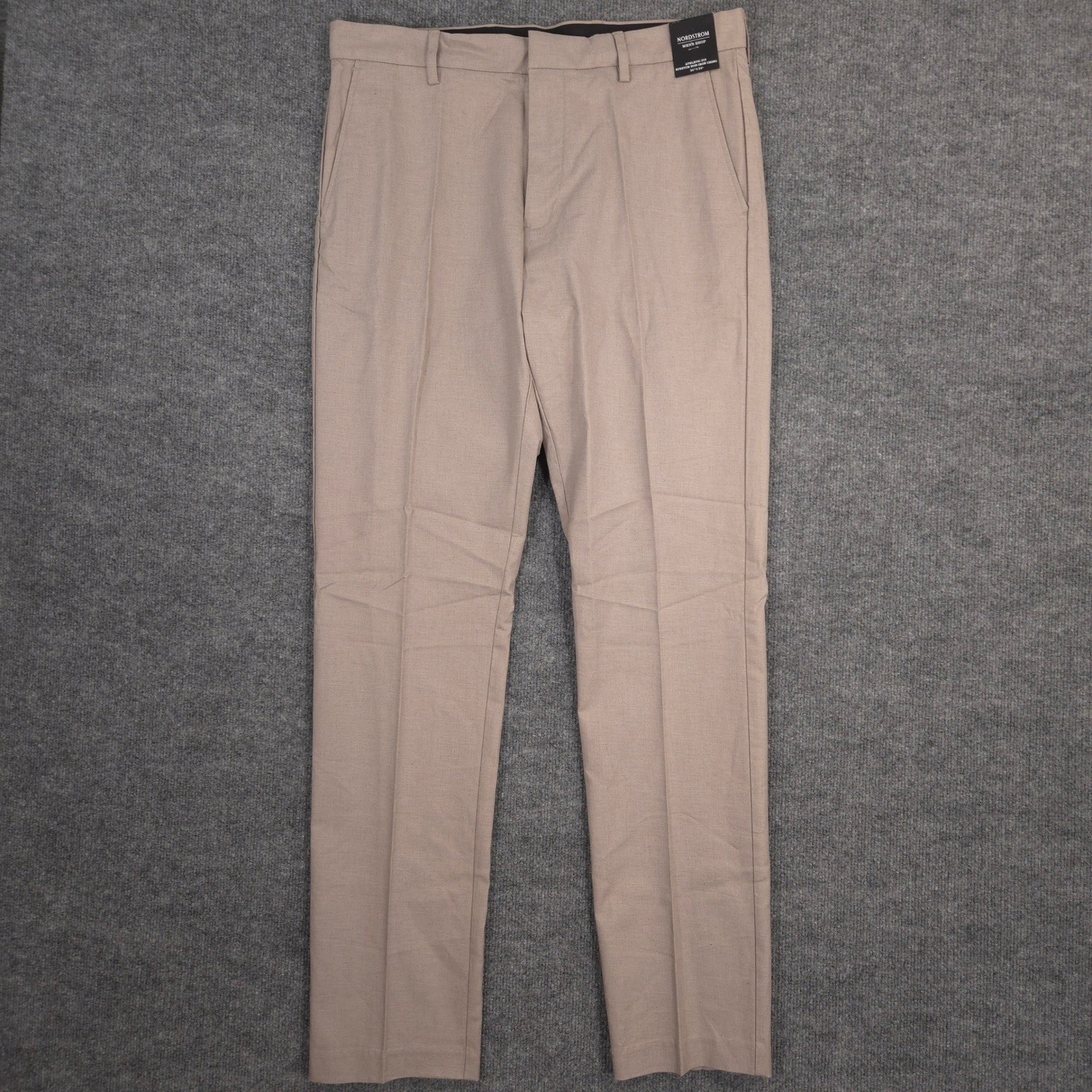 Nordstrom Dress Pants Mens 34X34 Gray Taupe Dobby Chino Athletic Fit Stretch NEW