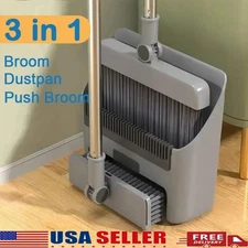 Combo 3-In-1 Broom and Dustpan Set Lightweight Upright Lobby Broom and Dust Pan