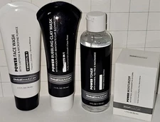4pc Global Beauty Care POWER  Face Wash, Moisturizer, Toner & Bubbling Clay Mask