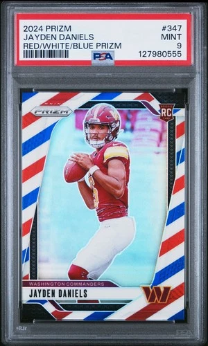 2024 Panini Prizm Jayden Daniels Red/White/Blue #347 Rookie RC PSA 9 Mint