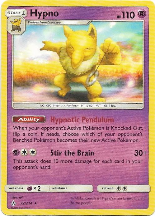 Hypno 72/214 Rare Unbroken Bonds Pokemon Near Mint