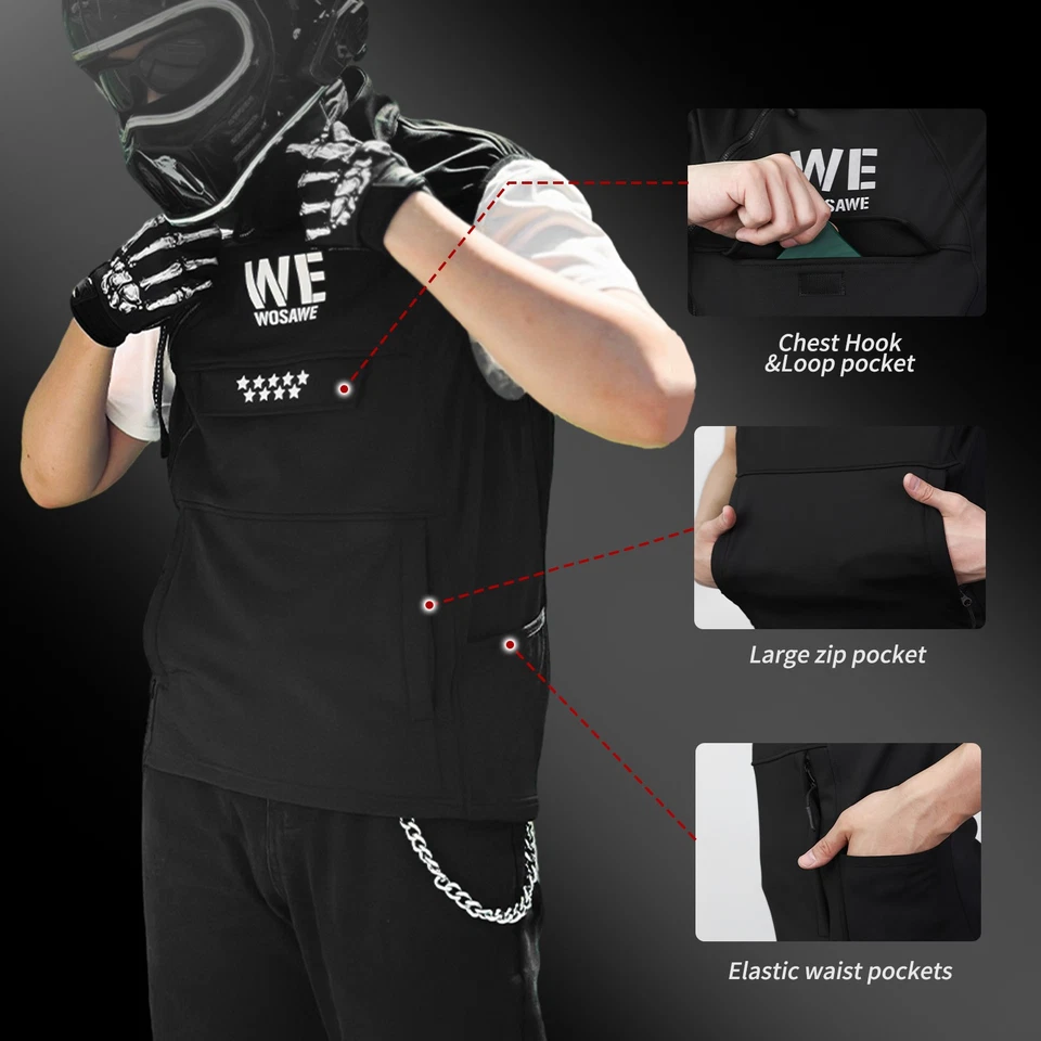 WOSAWE Unisex Thermal Fleece Motorcycle Vest Windproof Water-Resistant Jackets - Image 2 of 4