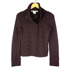 VTG Diane Von Furstenberg Wool Blend Dark Brown Cable Knit Cardigan size medium