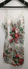 Vintage Amelia's Floral Satin Chemise Sz Lg Lace Trim FLAWS White Reds 90s