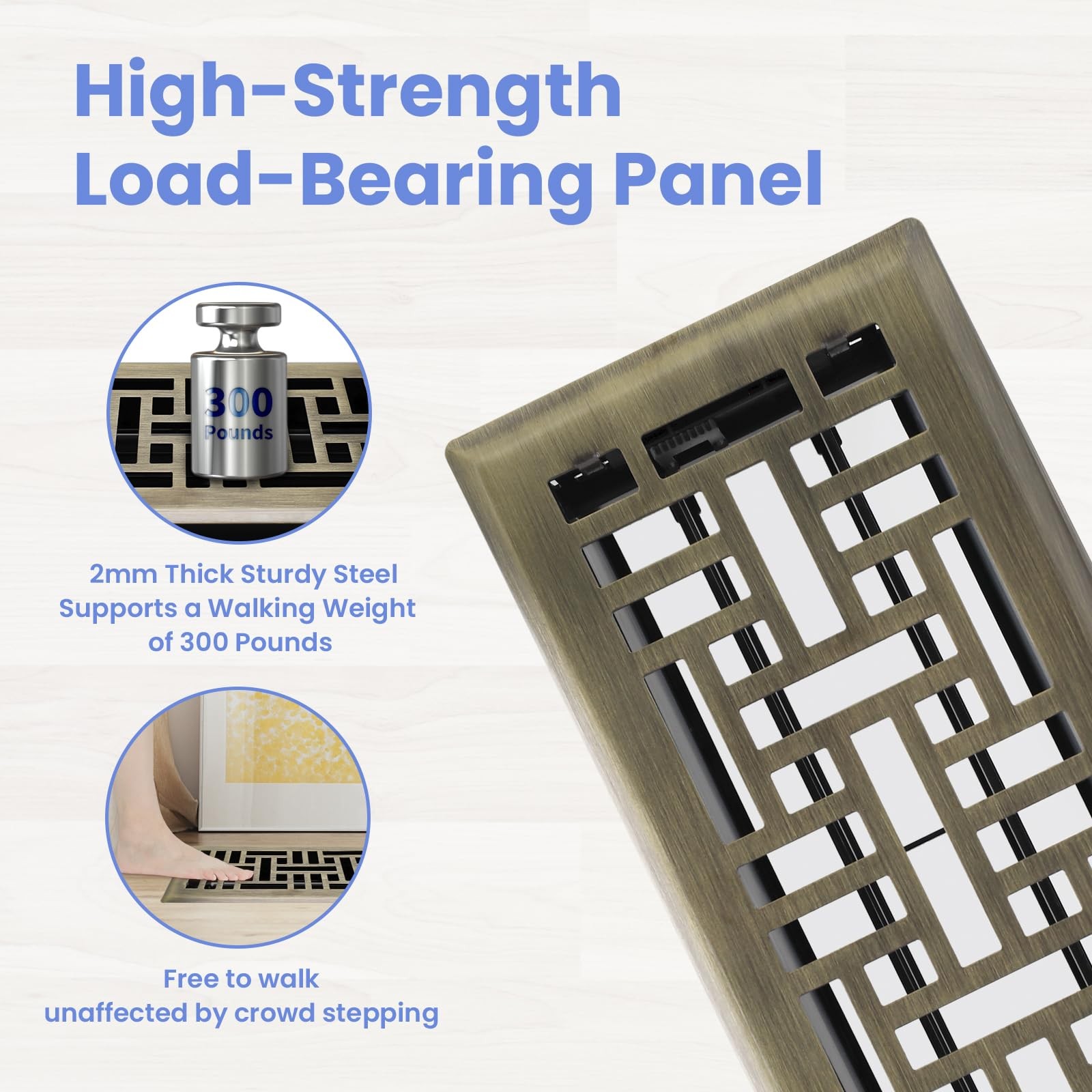 6-Pack 4x10" Heavy Duty Walkable Floor Register Antique Brass Vent Covers