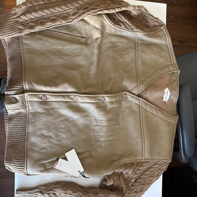 Honor the Gift Vegan Leather Cardigan XL Olive Cable Knit Urban Streetwear NWT