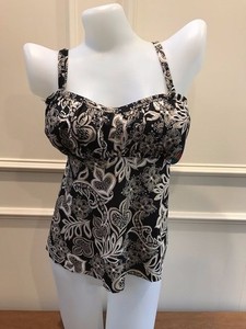 Swim-Solutions-Bust-Support-D-Cup-Black-Gold-Metallic-Bandeau-Tankini-Top-NWT-16