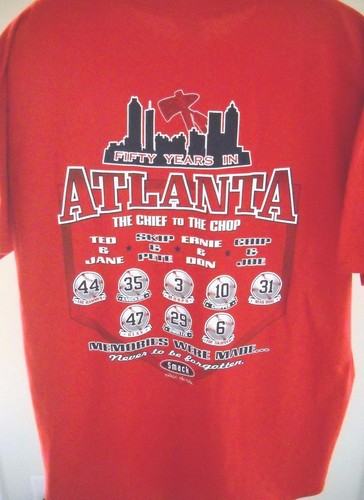 FOR ATLANTA FANS, 50 YEARS IN ATLANTA PLAYERS/PEOPLE RED T-SHIRT ADULT LARGE (L) - Picture 3 of 6