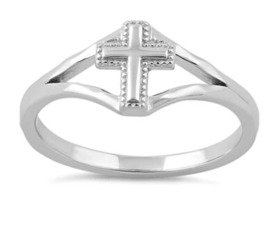 Cross Ring Sterling Silver 925 Stamped/Rhodium Religious Shiny high ...