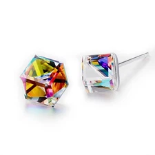 925 Sterling Silver stud made with Swarovski crystal magic cube classic earrings
