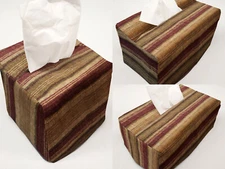 Burgundy Green Mustard Beige Stripes Tissue Box Cover 
