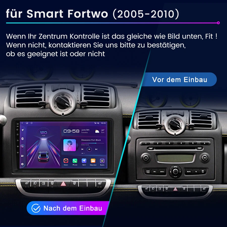 9" Autoradio für Benz Smart Fortwo 451 2005-2010 carplay android auto 6+128 4G - Bild 3 von 4