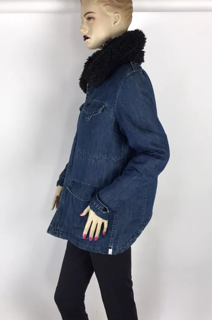 Longline denim jacket with fur sale