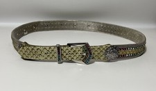 Vintage Nanni Made in Italy Silver Metal Mesh Rhinestone Snake Leather Belt 38