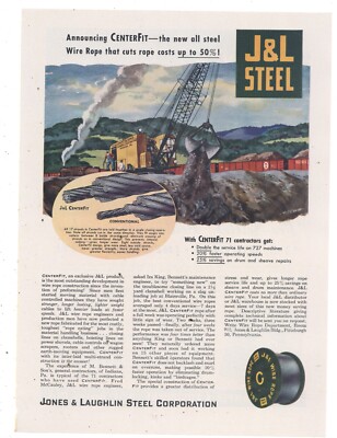 1947 J&L, Jones & Laughlin Steel Co. Ad: CenterFit Wire Rope - M. Bennett & Sons