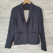 Ladies NEXT Blazer Jacket Dark Grey Size 6 UK Reg Check Cropped Stretch Formal