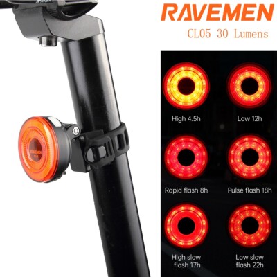 RAVEMEN Bike Taillight Chargeable Bicycle Smart Detecting