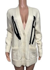 Off White Sweater Knit Front Pockets Button Down Cardigan Jacket Sz 38 Italy