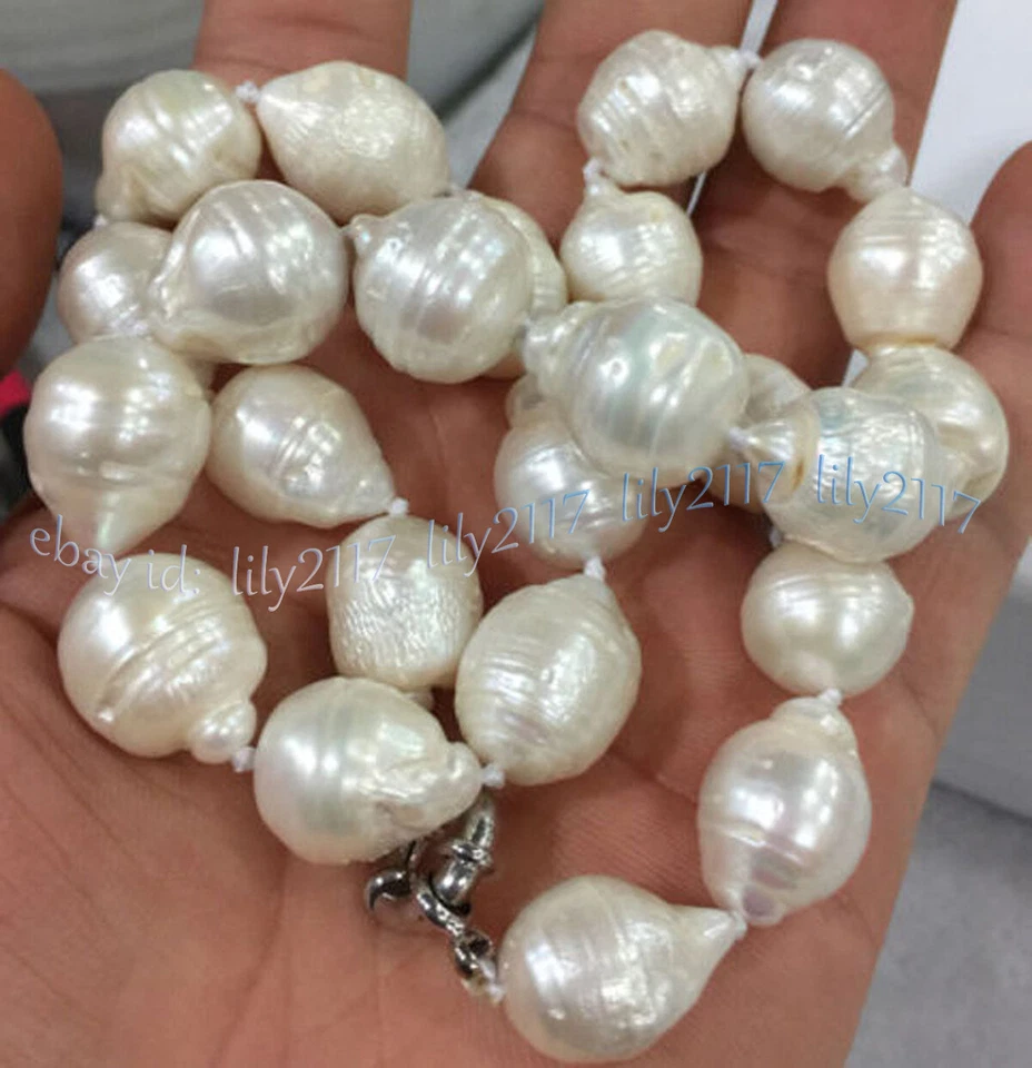 RARE HUGE 15x20MM WHITE SOUTH SEA BAROQUE KESHI PEARL NECKLACE 14-36" - Image 4 of 4