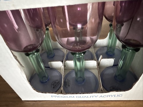 Vintage Acrylic PrecisionCraft Tri-Color Goblet Stemmed Glasses Rare NOS - Picture 8 of 11