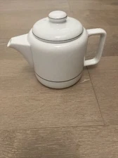 The Toscany Duo Collection Teapot White Ceramic Black Trim Personal Size 16 Oz