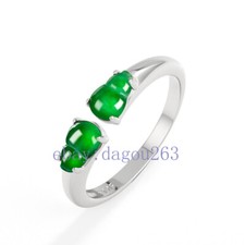 Certified natural A-grade jadeite green double gourd 925 silver inlaid ring