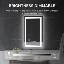 LED Bathroom Mirror 24x36In, Lighted, Anti-Fog, Dimmable, 3-Color Wall Mount