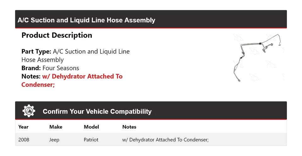 Всасывающий и жидкостный шланг в сборе для Jeep Patriot 2008 года выпуска 4 сезона - Изображение 2 из 4