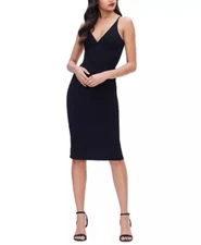 Dress The Population Lyla Womens Black Midi Sheath Cocktail Party Minimal Size S