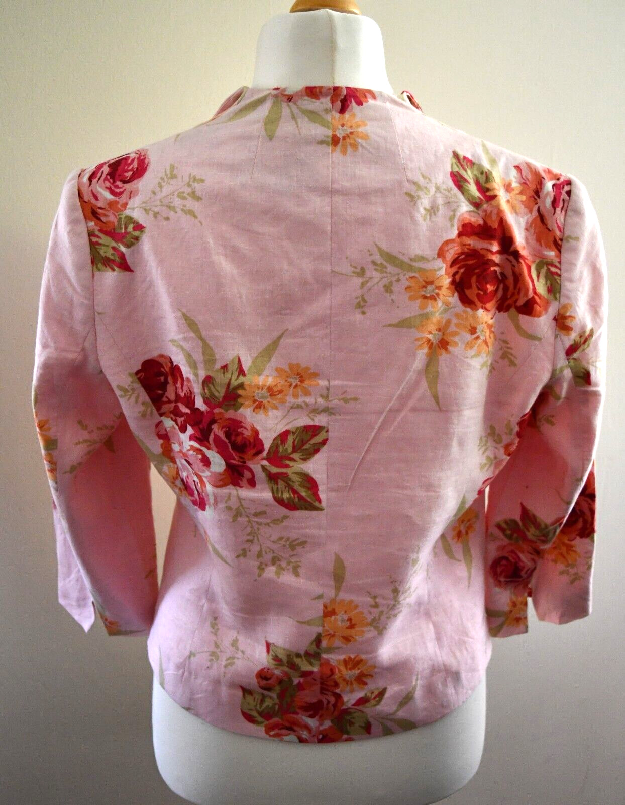 Laura Ashley Pink Floral Linen Jacket Size 14 Lined Gem