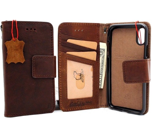 Genuine Real Leather Case for iPhone x Book Wallet Handmade Cover Luxury Card - Zdjęcie 6 z 7