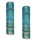 Antique Aquamarine Murano Style Replica Glass & Nickel Wall Sconce Lamp Set of 2