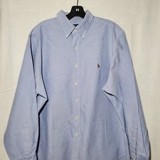 Polo Ralph Lauren Shirt Men's 17 34-35 Button Down Long Sleeve Oxford Blue Adult