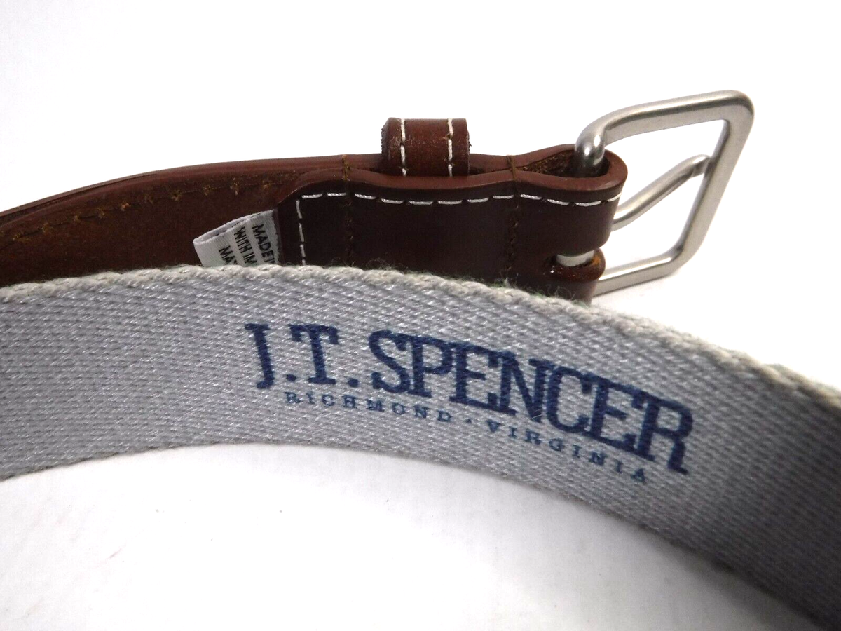 JT Spencer Imperial 1916 Golf Green Blue Canvas Brown Leather Belt