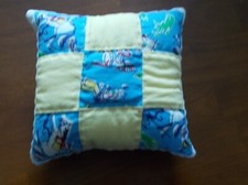 Vintage 1950 Quilted Pillow Machine Pieced Nine Square Quilt Block Muslin Back