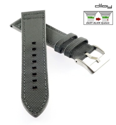 Diloy Easy-Klick Canvas Textil Uhrenarmband Modell Discover grau-silber 18 mm