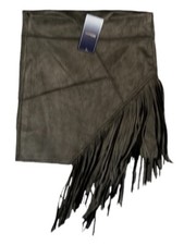 Women  s Size XS Brown Mini Skirt Suede Like With Side Fringe Side Zipper