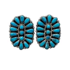 Zeita Begay, Earrings, Kingman Turquoise, Cluster, Navajo, 1 1/4"