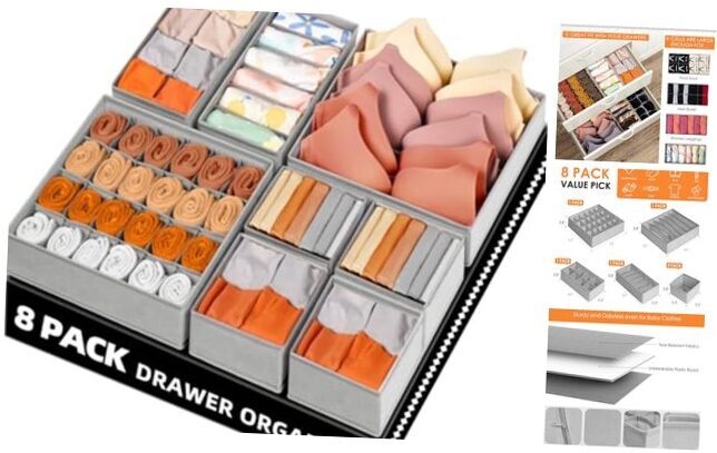 Drawer Organizer Clothes with Dividers, 8 Pack Dresser Organizer Bins for