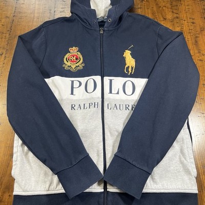 トップス 90s Polo Ralph Lauren zip up hoodie navy Polo Ralph Lauren Men's Navy Blue Full Zip-Up Hoodie Vintage 90s