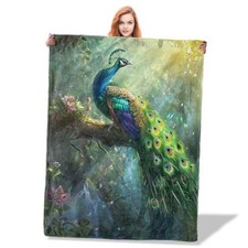 Throw Blanket for Women Girls Boys, Soft Flannel Blankets Gifts 50"x60" Peacock