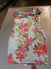 GUESS Light Blue Floral Halter Mini Dress S Sleeveless Tie Neck Cotton