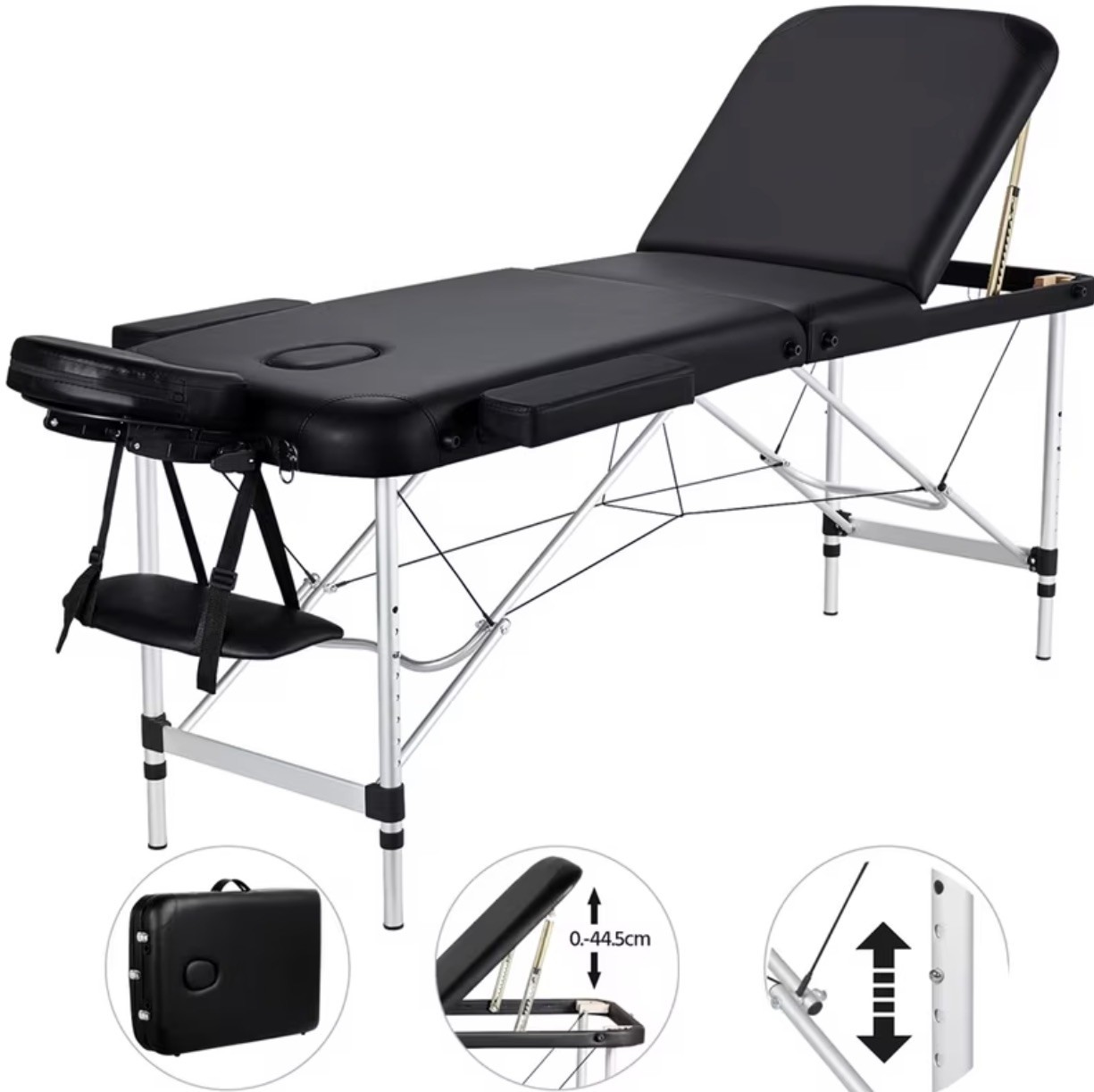 Massageliege Klappbar Kosmetikliege 3 Zonen Höhenverstellbar Massagebett Schwarz