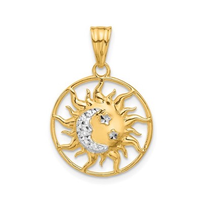 14K Bicolor Gold Sonne Mond Anhänger Diamantschliff Himmlisch Spiritueller Schmuck Damen